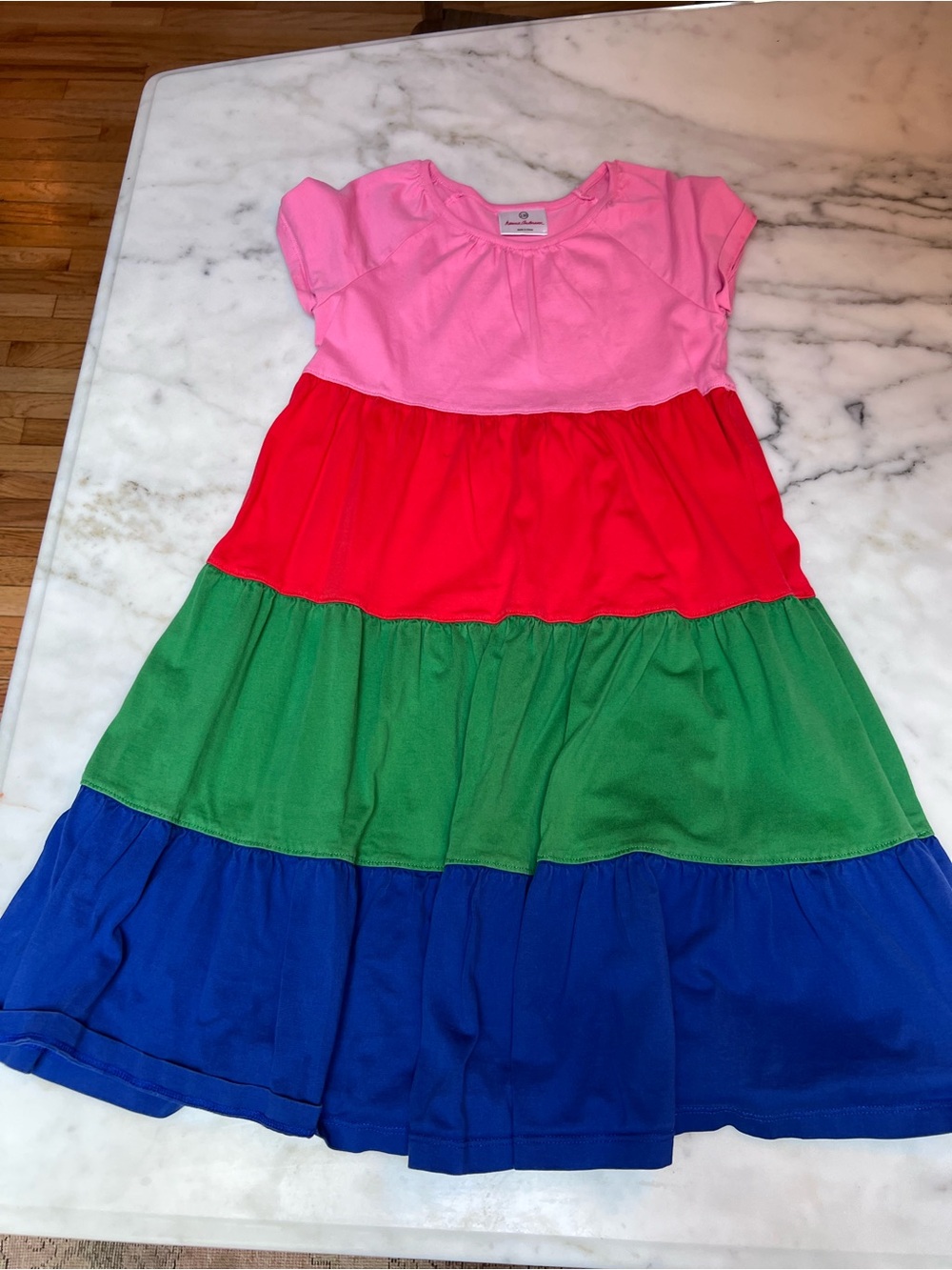 Hanna Andersson Pink Red Green Blue Tiered Colorblock Dress